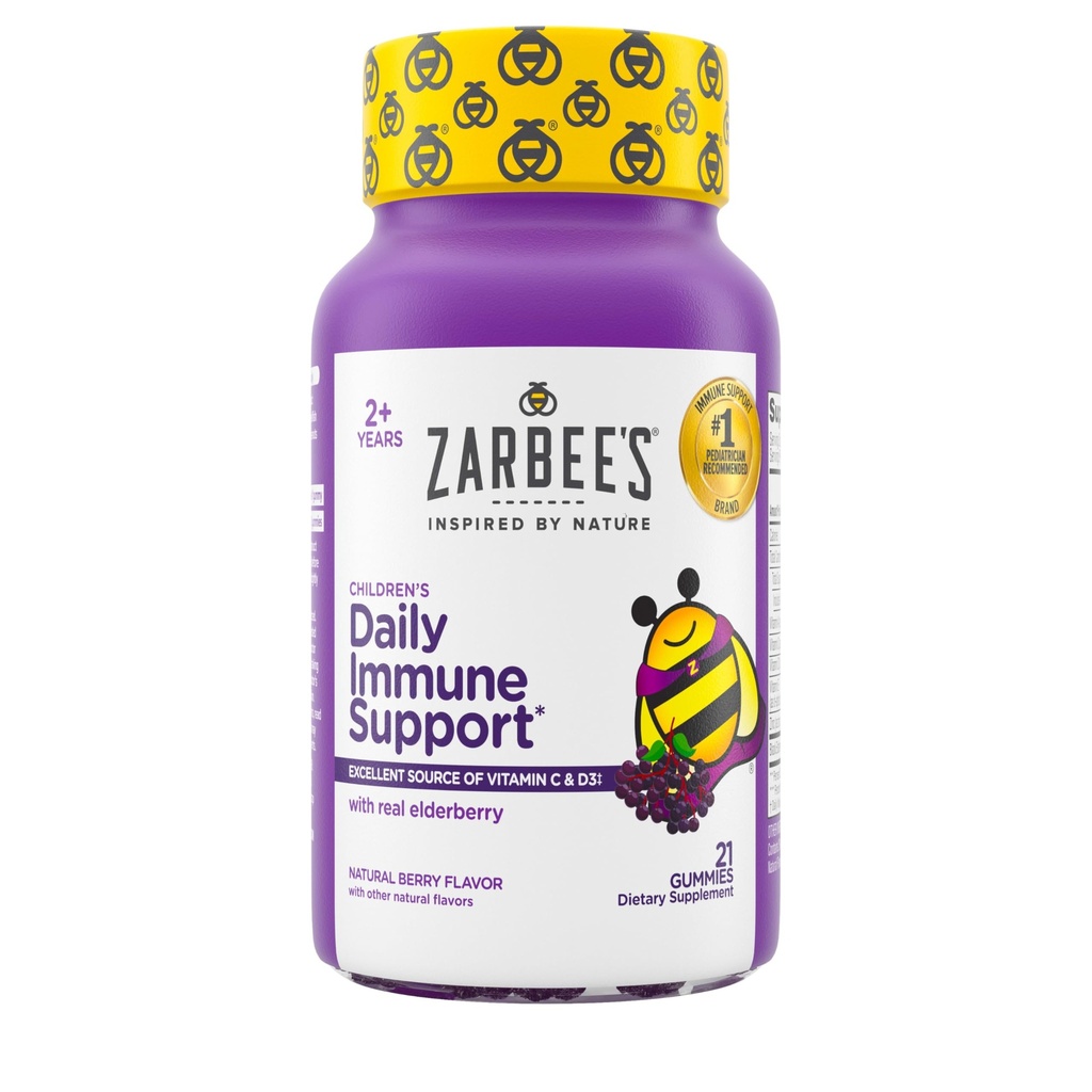 Zarbee 's Elderberry Gummies for Kids with Vitamin C; Zink & Elderberry; Daily Childrens immunsupport Vitamin Gummy til børn i alderen 2 og op; Natural Berry Flavor; 21 Greve