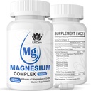 Magnesiumkompleks Supplement 500mg, 8 aktive former Maximized Absorption- Glycinate, Citrate, Taurate & D3, B6 for rolig, søvn & sund muskel, 120 kapsler - 60 greve (pakke med 2)