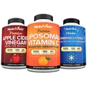 Nutrivein Premium Berberine, Apple Cider Vincitol, & Liposomal C-vitamin supplement Bundle: Høj- Absorption C-kapsler, ACV kapsler, & Berberine supplement for Wellness & Immunity