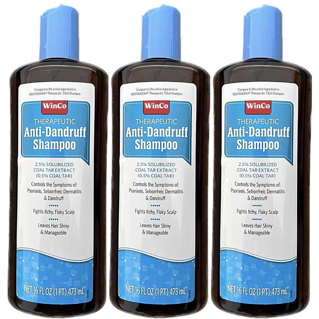3 Pack Therapeutic Coal Tar Gel Shampoo Anti Dandruff - Psoriasis, Seborrheic Dermatitis, 16 oz hver flaske - Stor størrelse - T Gel