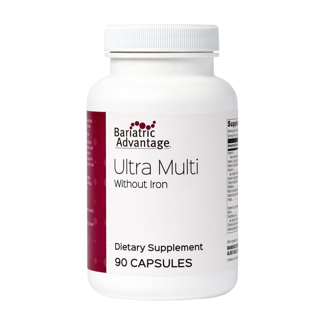 Bariatric Advantage Ultra Multi uden jern, høj potens Daglig Multivitamin for Bariatric Kirurgi Patienter med 22 essentielle vitaminer og næringsstoffer - 90 kapsler, 30 Servere