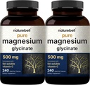 Pure Magnesium Glycinate 500 mg med fedt opløseligt C, 480 Veggie kapsler (2 Pack) - 124; Supplement for muskel, enzymer, & Heart Support * - 100% Chelated & Renset - Non- GMO, Filler Free
