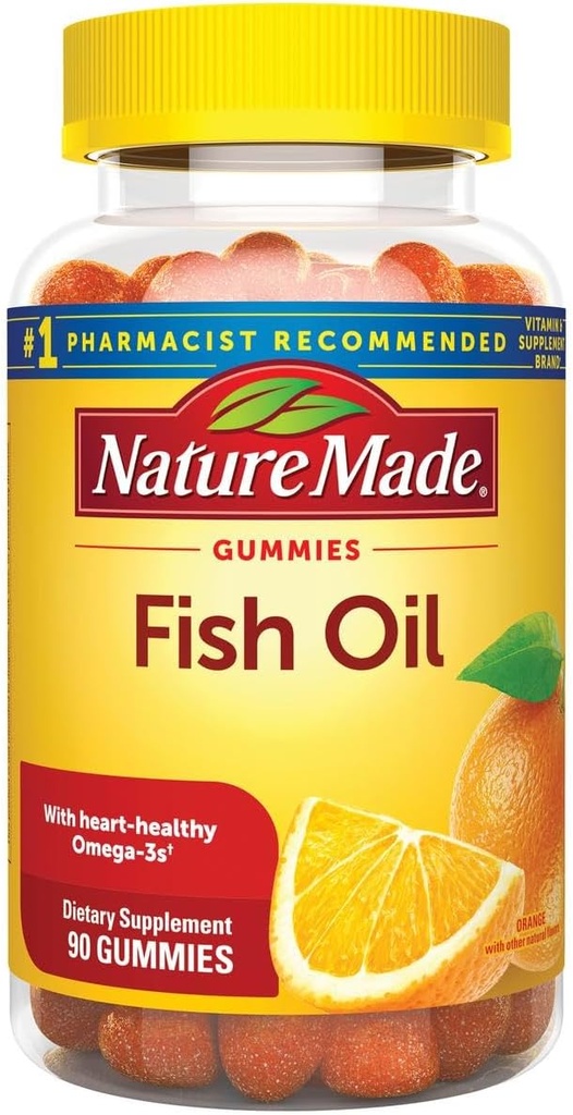 Fish Oil Gummies, 90 Softgels, with Heart- Sund Omega 3 s 57 mg, in Strawberry, Lemon, & Orange