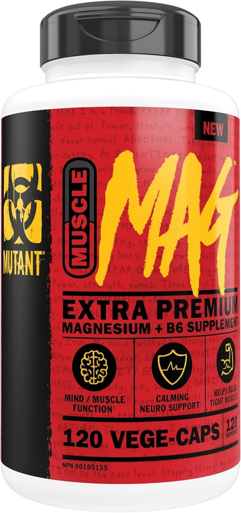 Mutant Muscle Mag - 124; Magnesium + B6 tillæg - Magnesium Aspartat, Maltat og Aquimin Marine Magnesium - 120 Vege- Caps