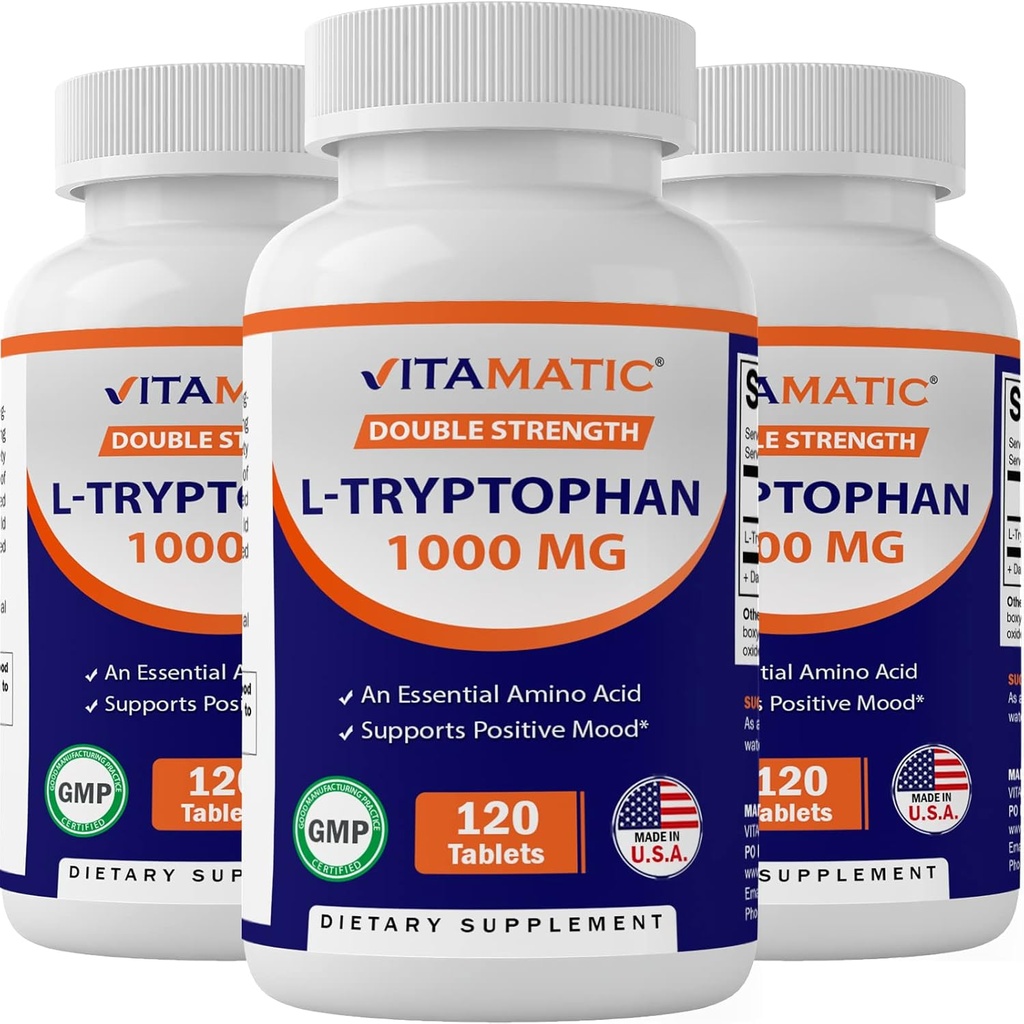 Vitamatisk L- Tryptophan 1000mg 120 tabletter (120 tabletter (pakning med 1 stk.)) (3 flasker)