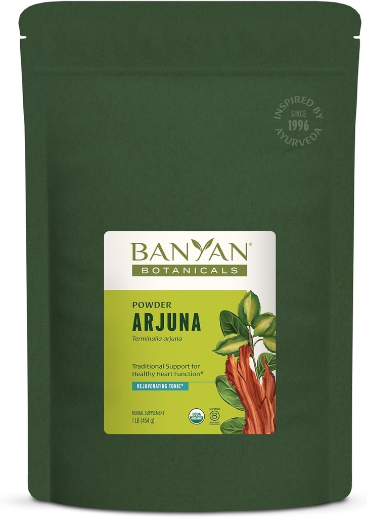 Banyan Botanicals Arjuna Bark Powder - Organic Arjuna (Terminalia Arjuna) - Natural Herbal Heart Health Supplement og foryngende Tonic * - 1 LB. - Ikke-GMO bæredygtigt syret Vegan