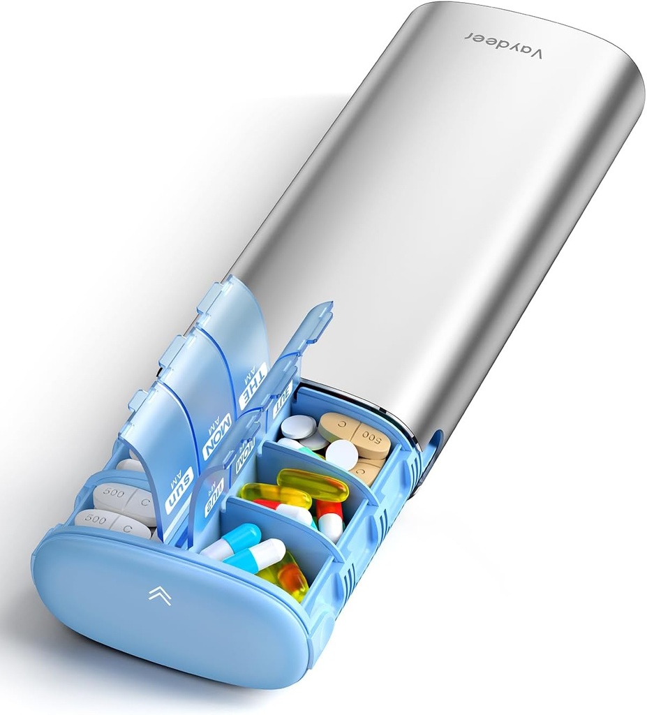 Vayrådyr 7 Dag Ugentlig Pill Organizer 2 gange om dagen, Metal Am Pm Travel Pill Case, Stor kapacitet to gange dagligt Cute Pill Box til kosttilskud, piller, vitaminer og medicin (Smiler)