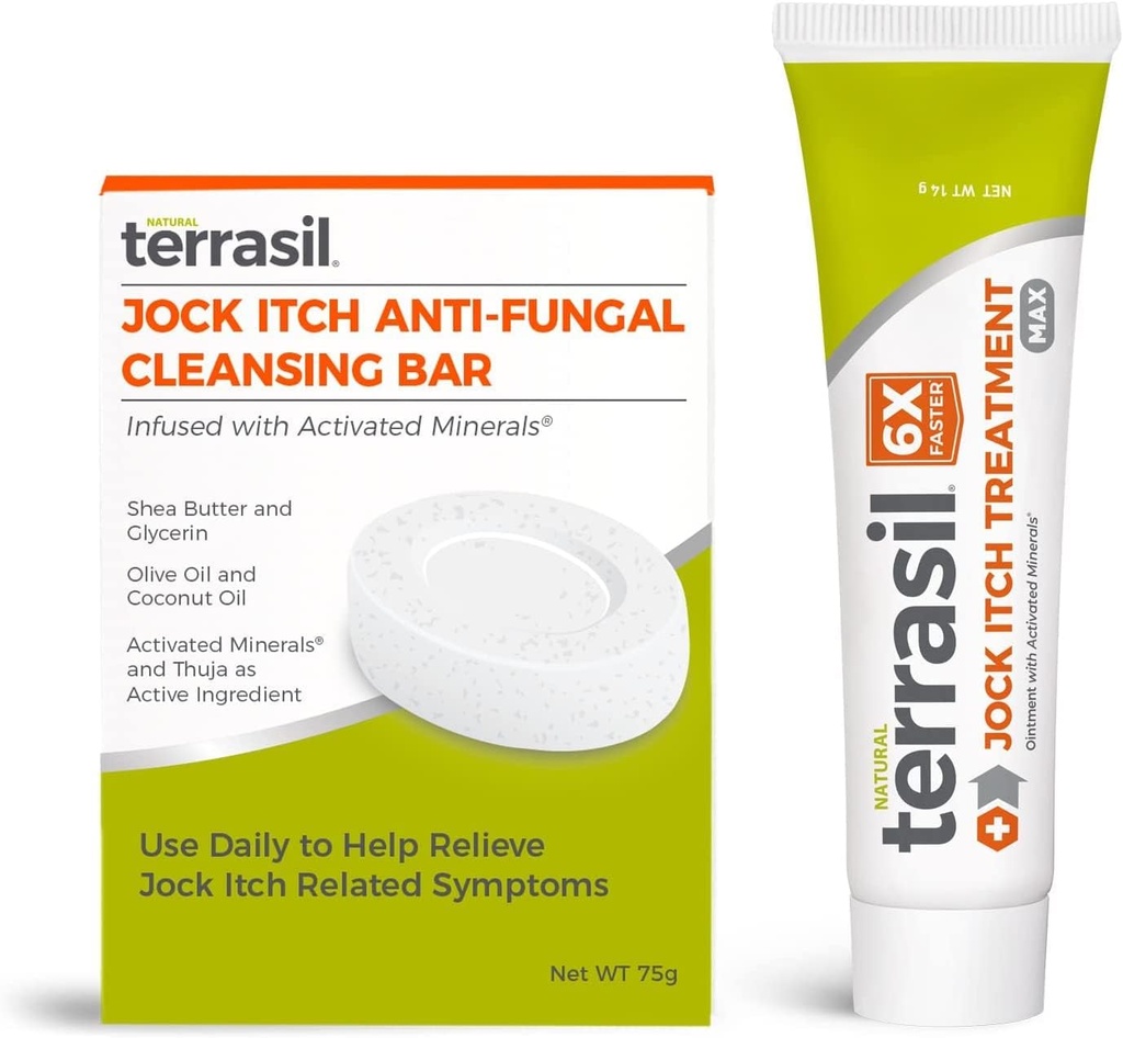 Terrasil Jock Itch Antifungal Cream Extra Strength + Antifungal Sæbe 2 - Product Care Kit med klinisk proven clotrimazol til effektiv Jock Itch Behandling & Relief (.5oz Tube + 75g bar)