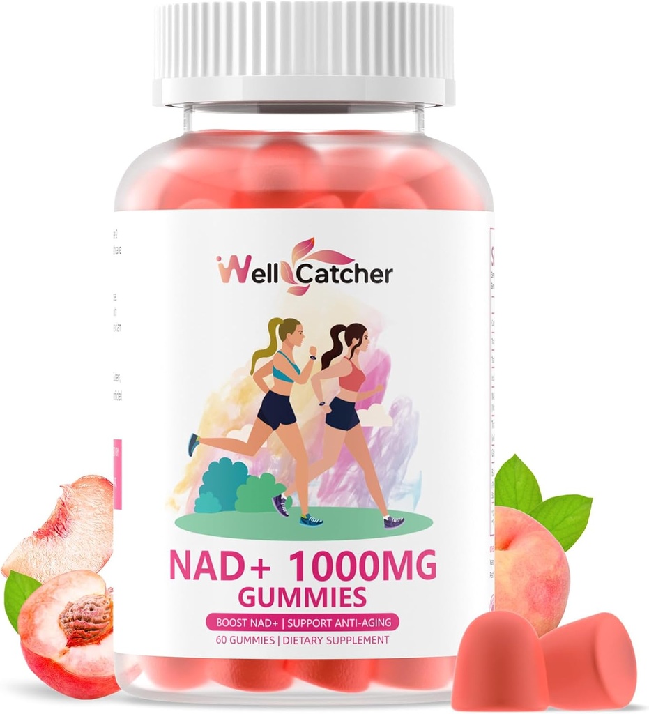 NAD + Gummies Supplement for kvinder 1000MG - NAD Plus Gummies for mænd Sukker Free Vitamin B3 Niacinamid Pure Organic Boosts NAD niveau Anti- Aging Cell Regeneration Energy Brain Peach Flavor 60C