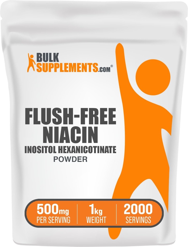 Bulkaddiments.com Flush Free Niacin Powder - as Inositol Hexanicotinat, Vitamin B3 Supplement, Niacin 500mg Flush Free - Gluten Free, 500mg per servering, 1kg (2,2 lbs) (Pack of 1)