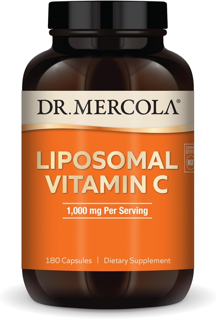 Dr. Mercola Liposomal C-vitamin, 1000 mg per servering, 90 Servering (180 kapsler), Kosttilskud, Understøtter immunsundhed, Non GMO, NSF Certified
