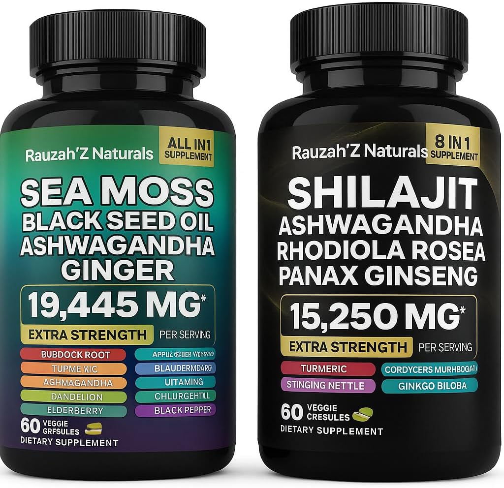 Sea Moss and Shilajit Bundle - Sea Moss, Black Seed Oil, Ashwagandha, Ginger & Shilajit, Rhodiola Rosea, Panax Ginseng