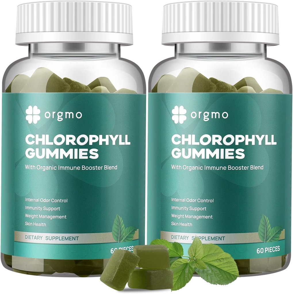 Chlorophyll Gummies for Body Odor Deodorant 2 Pack, Sugar Free Vitamin D Gummy 1000IE, ACV Spirulina Chlorella Herbal supplement til kvinder immunforsvar Vegan non-GMO
