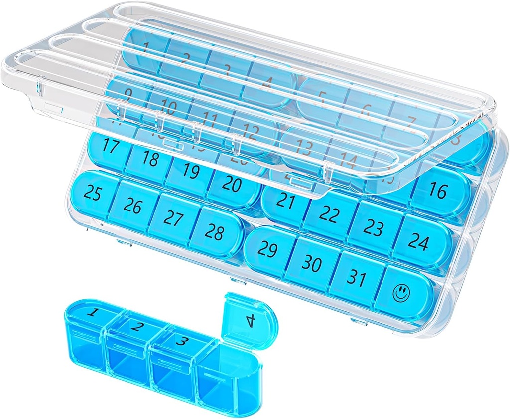 Daviky Monthly Pill Organizer 1 gang om dagen, Måned Pill Box Organizer 30 dag, 31 dag Daglig Pill sag En gang om dagen, Rejse Pill Organizer Månedlig at holde vitaminer, kosttilskud og medicin