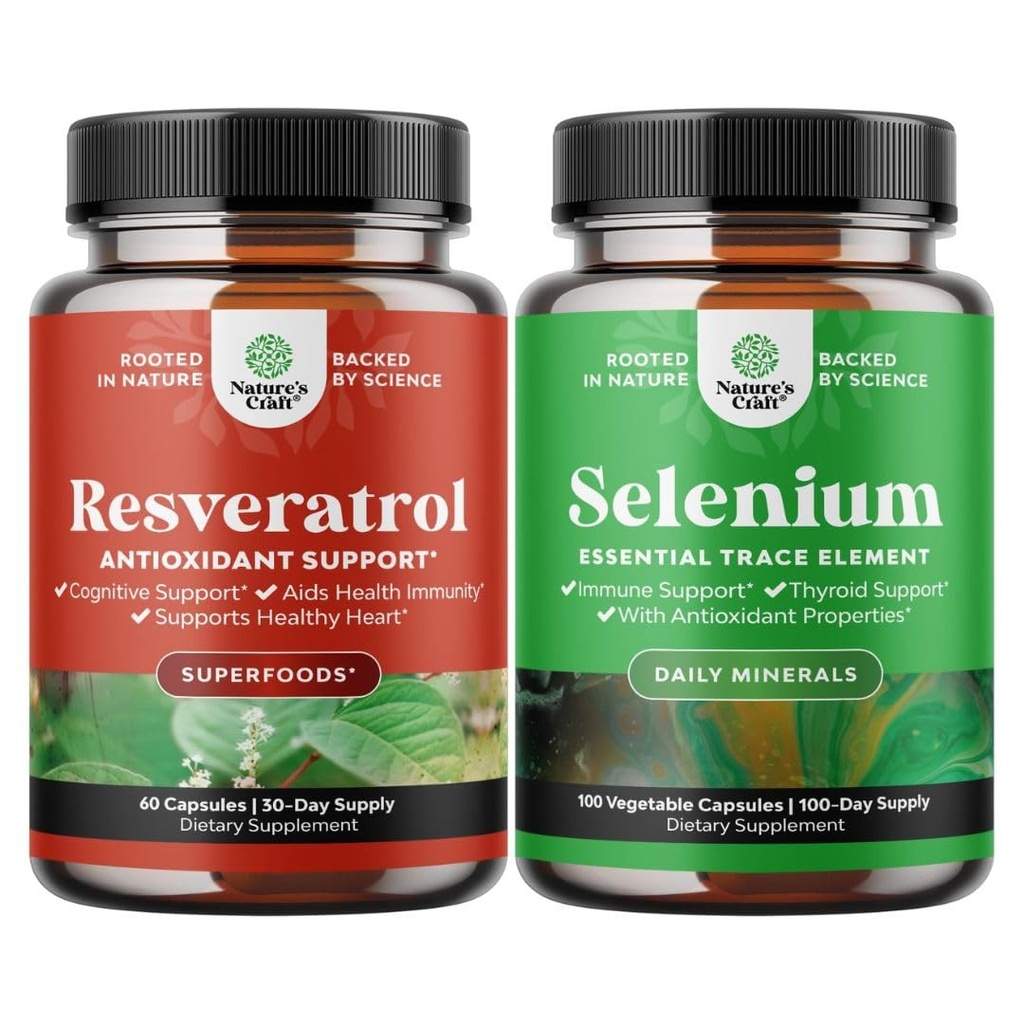 Bundle af Anti Aging Trans Resveratrol og Pure Selenium Thyroid Support - Naturlig fælles Support Supplement - Naturlig immunbooster for voksne