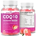 Sugar- Free CoQ10 Gummies 250 mg, Plus Omega-3, Vitamin B3 & Zink, Magnesium - Høj Absorption Coenzym Q10 Kosttilskud til hjerte sundhed, cellulær energi, & Antioxidant Support, 60 Tæl