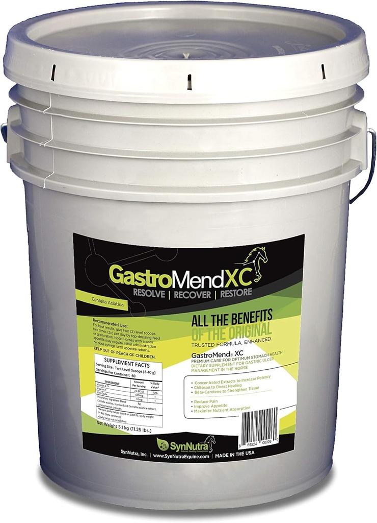 GastroMend XC, 100% Natural Equine Stomach Sundhed for Heste, Fremme Healing & Prevention af Gastric Ulcers, Meget Potent & Effektiv, Understøtter Gastric og Hindgut sundhed, 600 Servere, Lavet i USA