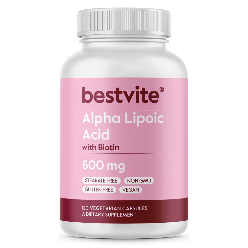 Alpha Lipoic Acid 600mg (per kapsel) med biotin for at øge absorptionen (120 Vegetariske kapsler) Ingen Fillers - Ingen Stearates - Ingen Flow Agents