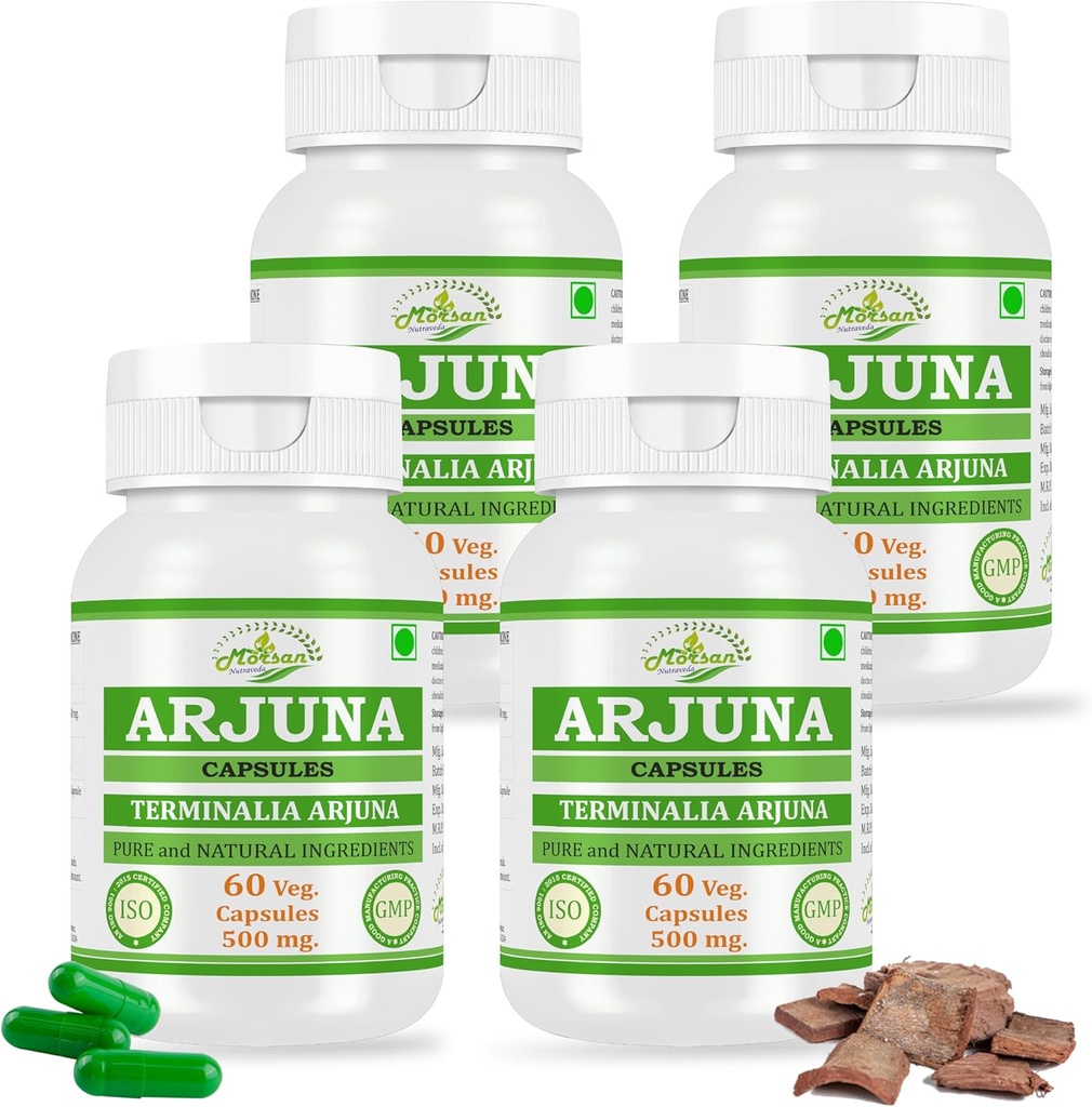 Natural and Pure Herbal Terminalia ARJUNA (Arjuna) Uddrag Kapsler 124; Højeste Potency, 100% Herbal Produkt Buddy 124; Pack af 60 X 500 mg. Veg. Kapsler (Pack af 4 Jar)