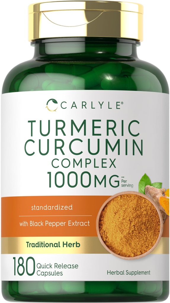 Carlyle gurkemeje Curcumin med sort peber 1000mg • 124; 180 kapsler • 124; gurkemeje Supplement • 124; ikke- GMO, gluten fri