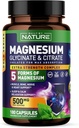Magnesium Complex 500 mg - 5 former af Magnesiumglycinat, citrat, malat, oxid & Aquamin med 72 trace mineraler - Chelated for Absorption - Supplement for muskel, nerve, hjerte og søvn (180 kapsler)