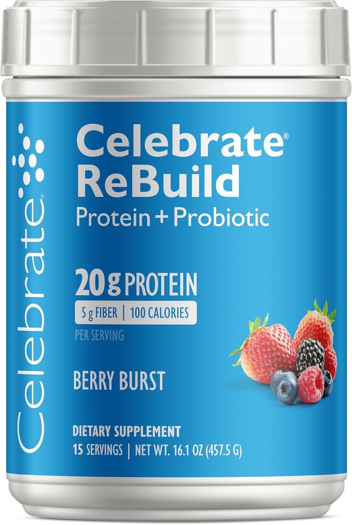 Fejre Vitamin Rebuild Protein Powder med Probiotika & Prebiotika - 20g Whey Isolate Protein, High Fiber, for Post Bariatric Kirurgi Patienter - Berry Burst (15 Servere)