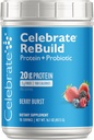 Fejre Vitamin Rebuild Protein Powder med Probiotika & Prebiotika - 20g Whey Isolate Protein, High Fiber, for Post Bariatric Kirurgi Patienter - Berry Burst (15 Servere)