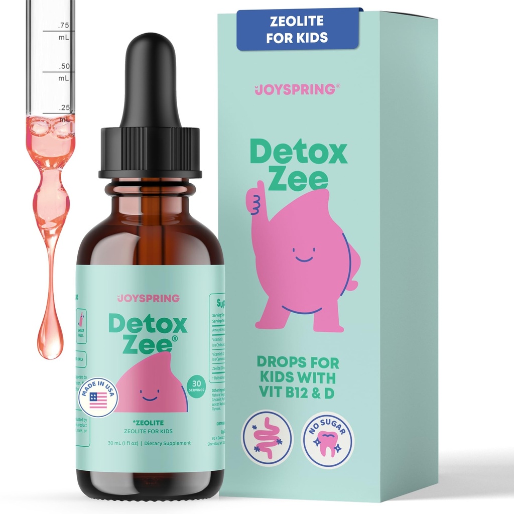 JoySpring DetoxZee Zeolite Drops for Kids – Clinoptilolite Mineral Supplement with Vitamin D3 & Cyanocobalamin B12 – Liquid Vitamins for Kids, Mild Berry Flavor, Crafted in USA, 30 Servings