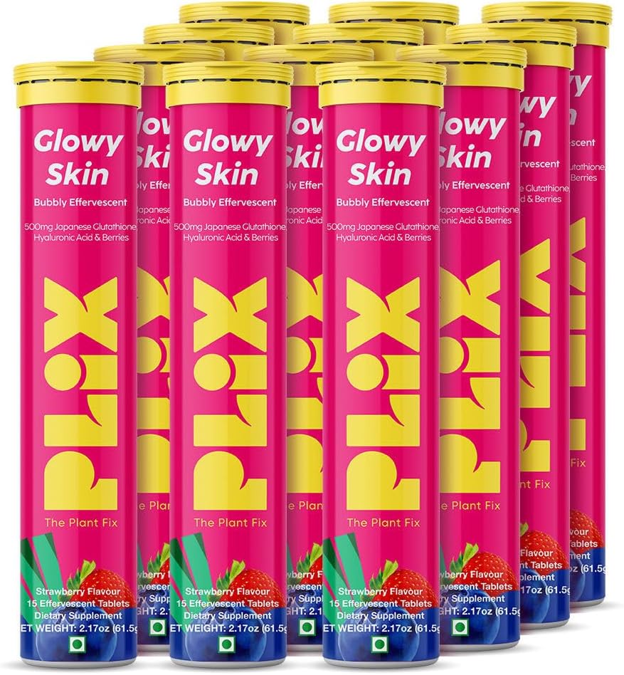 PLIX Glowy Skin 500mg Glutathion Supplement med Hyaluronsyre, C-vitamin, E & Berries