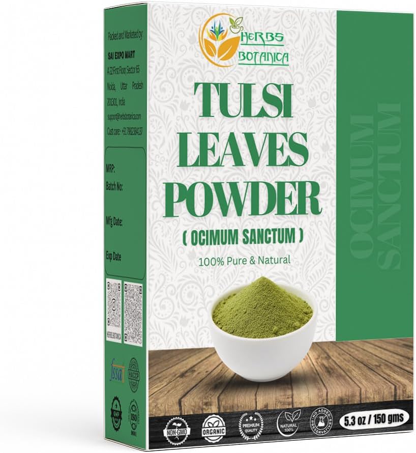 Urter Botanica Tulsi Powder Tulasi Holy Basil Tulsi Powder Ocimum Sanctum Vitality & Wellness - Pure, Natural, og oplivning Boost Immunity naturligt 5.3 oz