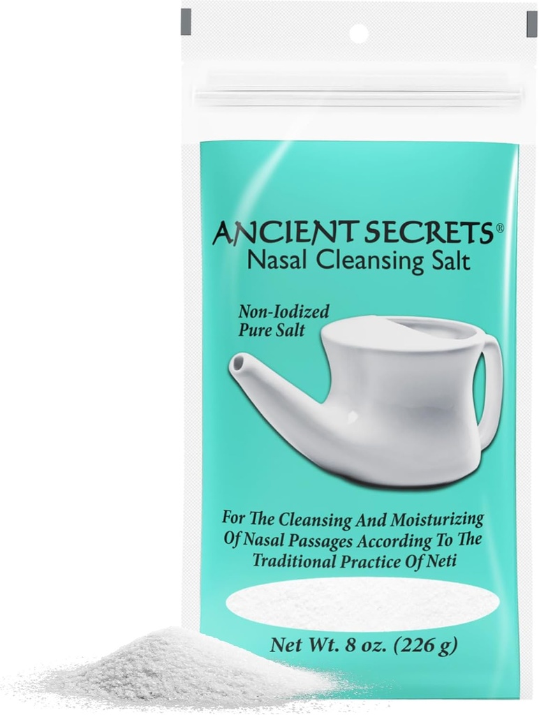 ANCIENT SEKRETTER Nasal Cleansing Salt, Non- Jodized - USP- Grade Natriumchlorid til enhver Neti Pot, Sinus Vandingssystem, 8 Oz