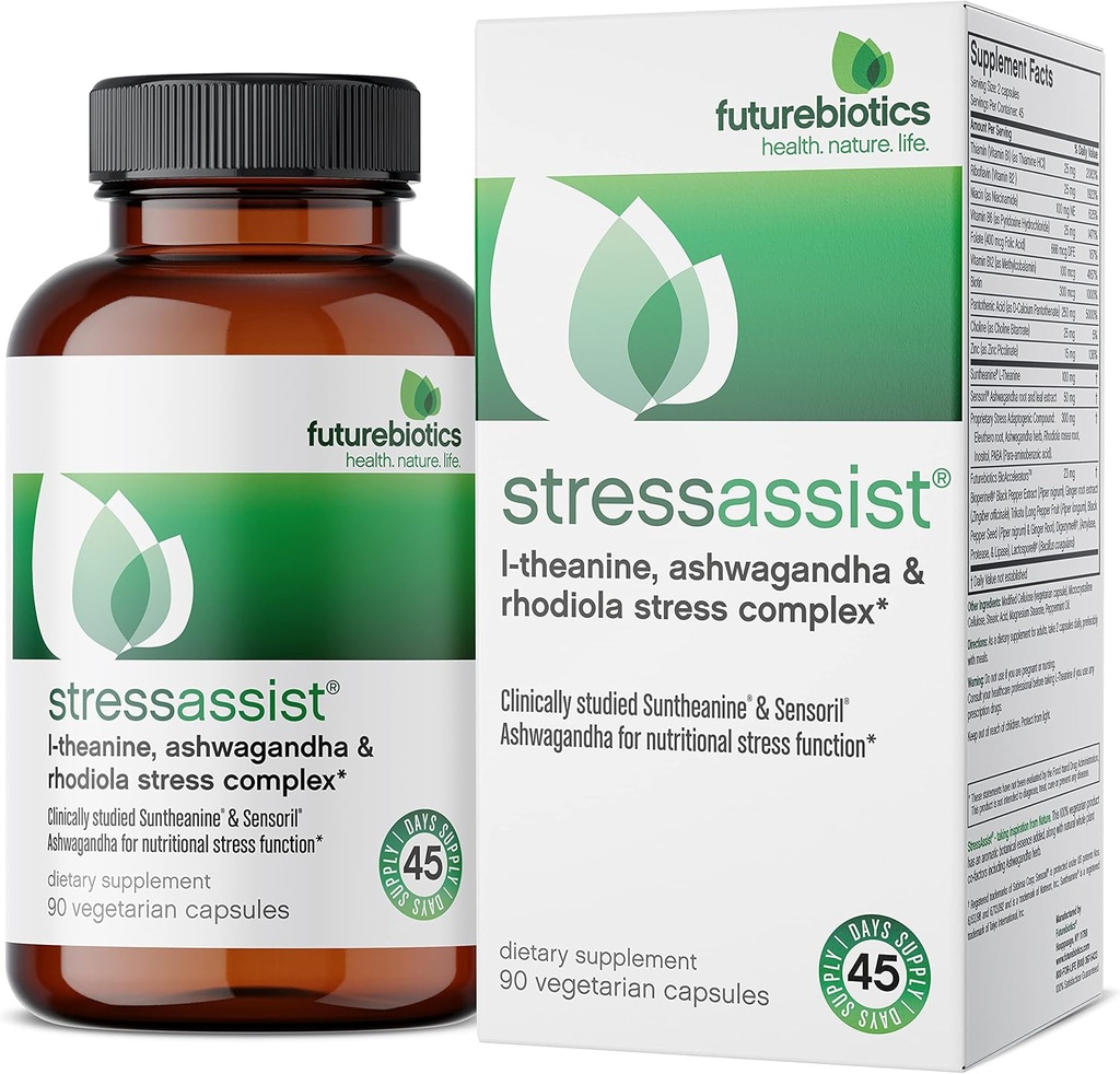 Futurebiotika Stressassist L- theanine Ashwagandha og Rhodiola Rosea Stress Complex - Natural Nutritional Stress Funktion, 90 Vegetariske Kapsler