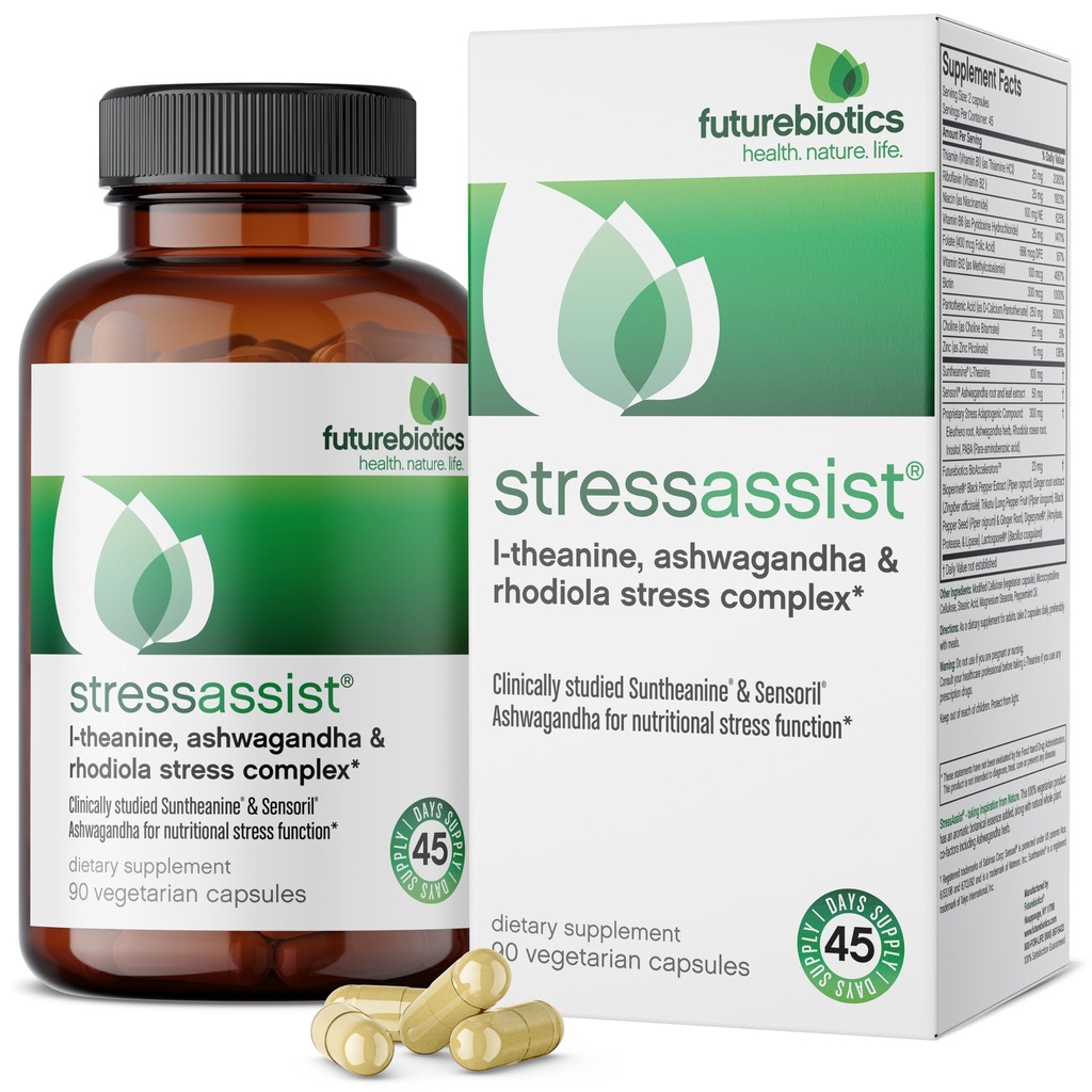 Futurebiotika Stressassist L- theanine Ashwagandha og Rhodiola Rosea Stress Complex - Natural Nutritional Stress Funktion, 90 Vegetariske Kapsler