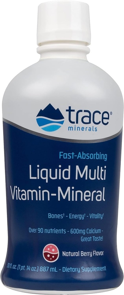 Trace Minerals Liquid Multi Vitamin-Mineral - Liquid Vitamin Supplement for Daily Health Support - Energy Support - Bone Health - Gluten-Free - Berry - 30 fl oz (30 Servings)