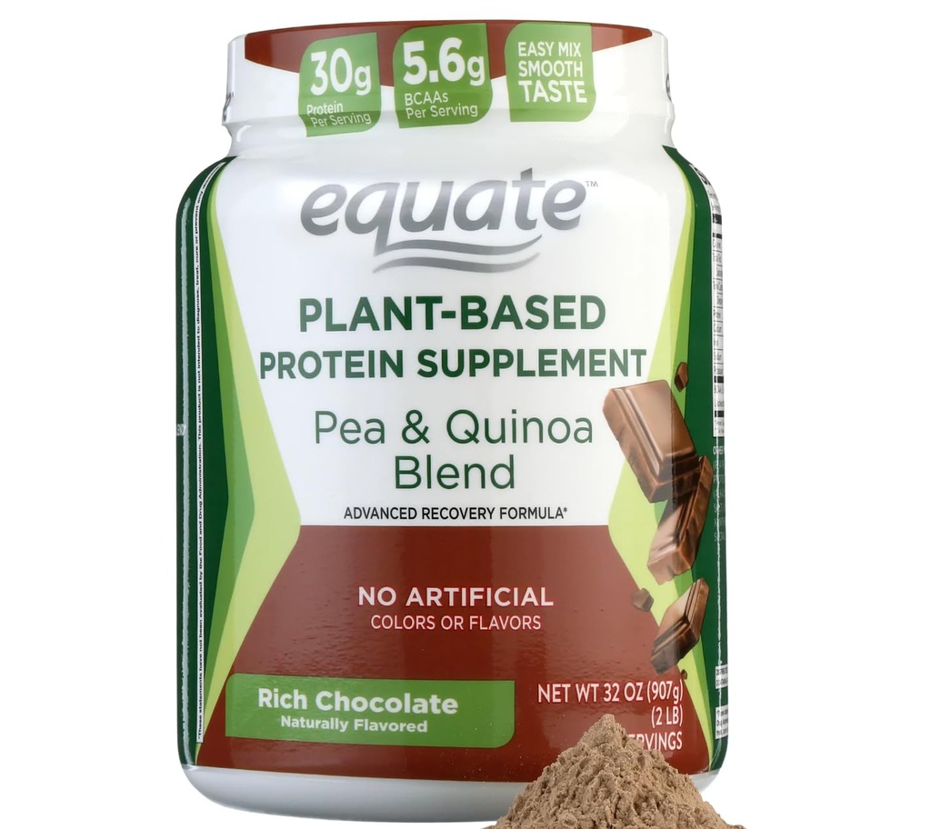 Equate Plant-Based Protein Supplement, Rich Chocolate No Articial Colors 32OZ-L8
