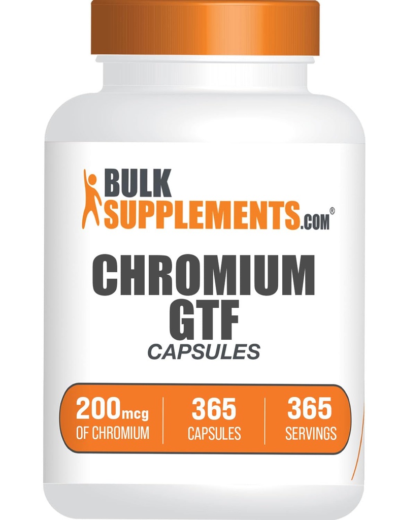 BulkSupplements.com Chrom GTF Kapsler - Mineral Supplement, GTF Chrom 200mcg - Gluten Free, 1 Kapsel per Serving, 365 Kapsler (pakning med 1)