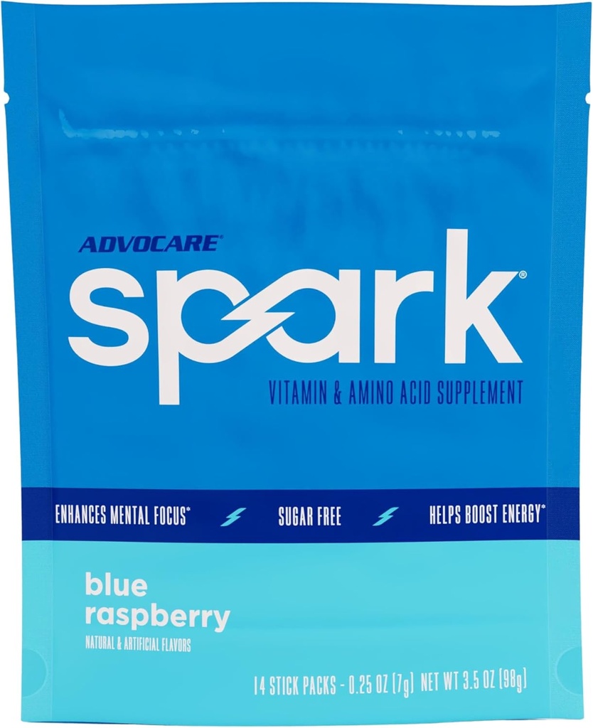 AdvoCare Gnist - Energy Drink Mix - Vitamin & Aminosyre supplement - Understøtter Energy & Focus * - Bærbar immunforsvar * - Sukkerfri - Blå Hindbær, 14 Stick Packs (3.5 oz)