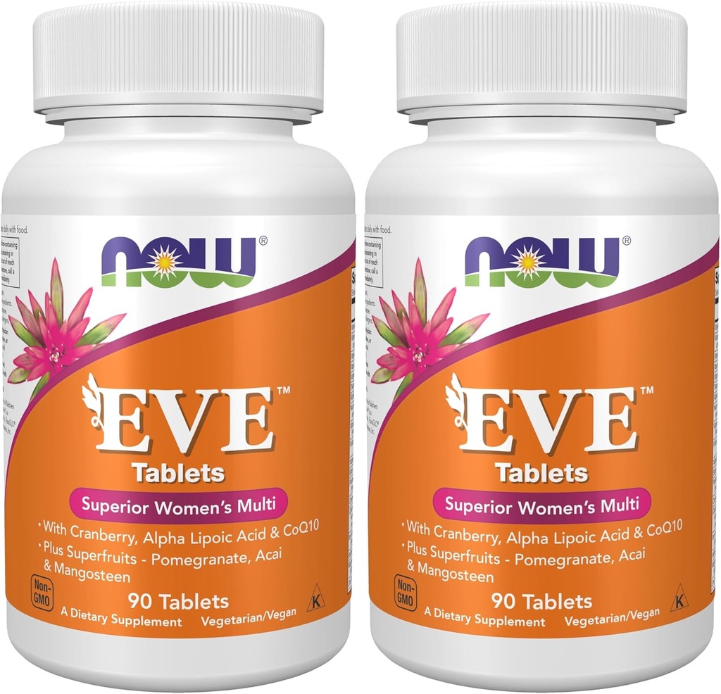 Now Supplements, Eve ™ Women 's Multivitamin with Cranberry, Alpha Lipoic Acid and CoQ10, Plus Superfruit - Pomegranat, Acai & Mangosteen, 90 tabletter (pakke med 2)