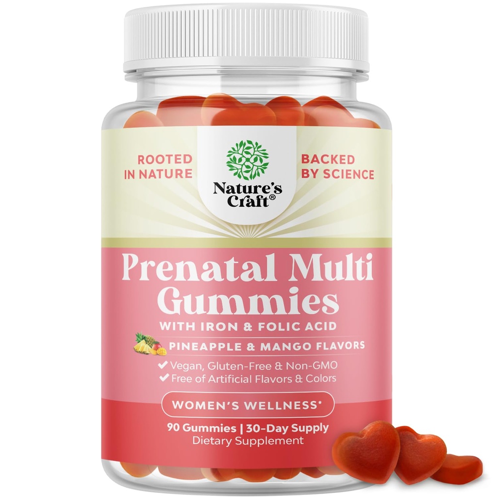 Vegansk prænatal gummier for kvinder - Gummy prenatale vitaminer for kvinder med jern folinsyre og superfrugt blend - tyggetvitaminer gummieformel (ananas mango) 1 måned
