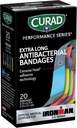 CURAD Performance Series IRONMAN Antibakterielle Bandages, Extreme Hold Adhesive Technology, Extra Long Flexible Fabric Bandages for Cuts, Scrapes, & Burns, Assorted Colors, 0,75 x 4,75 inches, 20 Greve