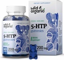 Wild & Organic 5- HTP 200mg Mood Gummies - L- Tryptophan for afslapning og naturlig ro - 5 HTP supplement til hjernestøtte - 60 Vegan, Non- GMO 5htp Gummies