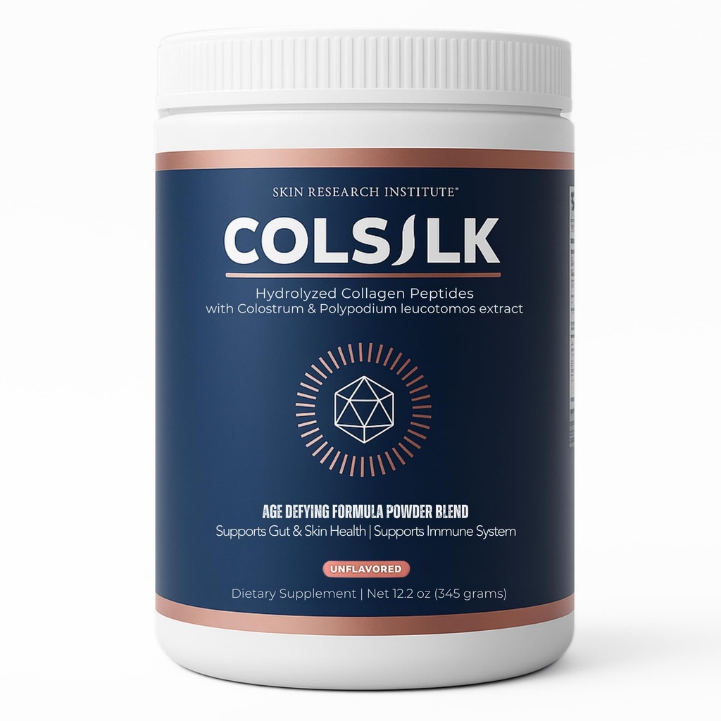 SRILabs ColSilk Unflavored Hydrolyzed Collagen Pulver med Colostrum og Polypodium - Hud, hår, negle, Gut sundhed og fælles støtte - One Scoop Daglig Budding124; 1 Måned Supply
