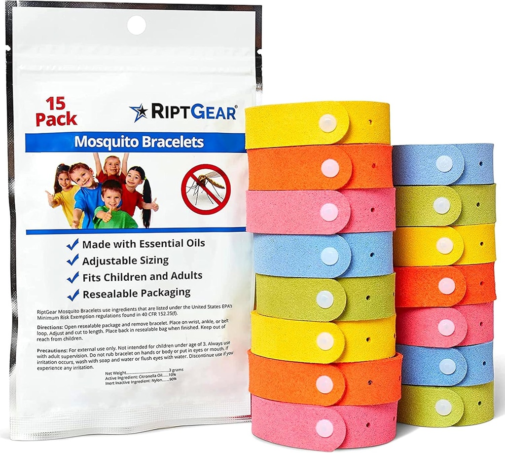RiptGear Mosquito Armbånd - 15 pakke Mosquito Armbånd til børn og voksne, Insekt armbånd, Citronella armbånd - DEET Free Mosquito armbånd, Camping Tilbehør