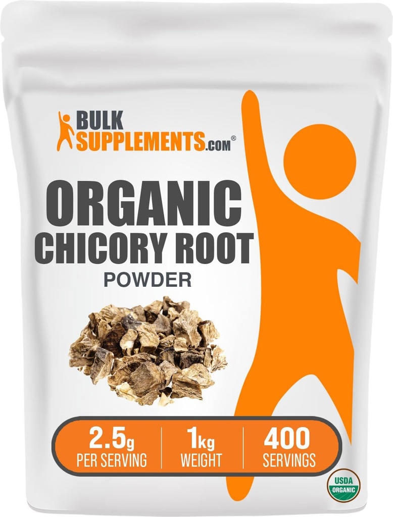 BulkSupplements.com Organic Chicory Root Powder - Chicory Root Supplement, Chicory Root Coffee Alternative - Fiber Supplement, Gluten Free, 2.5g per Serving, 1kg (2.2 lbs) (Pack of 1)
