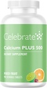 Celebrere Vitamin Calcium Plus - 500 mg Calciumcitrat, 333 IE D3- vitamin & 34mg Magnesium til post- bariatrisk kirurgi - Gluten- fri & sukkerfri - blandet frugt, 90 tyggetabletter
