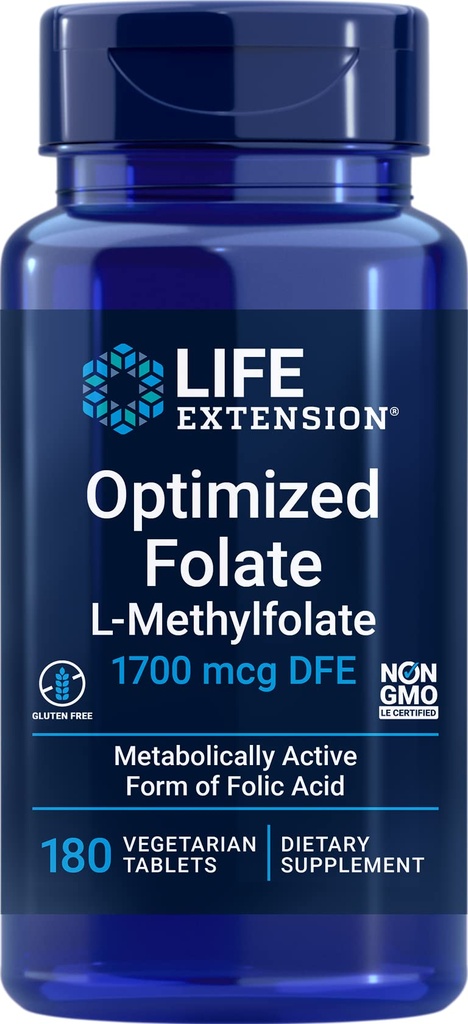 Optimeret folat (L- methylfolat) 1700 mcg DFE, 180 Veg Tablets