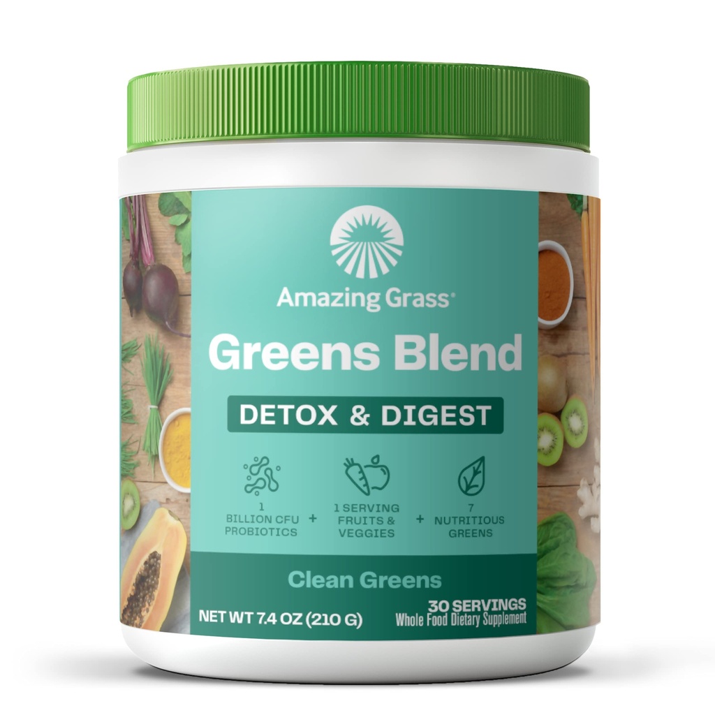 Amazing Grass Green Superfood Detox & Digest: Grønne pulver med fordøjelsesenzymer & probiotika, Clean Green, 30 Servere (Packaging May Vary)