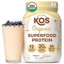 KOS Vegan Protein Powder Erythritol Free, Vanilla USDA Organic - Pea Protein Blend, Plant Based Superfood Rich in Vitaminer & Minerals - Keto, Dairy Free - Måltidserstatning for kvinder og mænd, 28 Servering