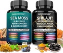Shilajit and sea moss combo -Sea Moss 3000mg, Black Seed Oil 2000mg, Ashwagandha 2000mg, Shilajit 9000mg, Rhodiola Rosea 1000mg, Panax Ginseng1500mg Budd124; hav mos og shilajit bundt, alle i et supplement