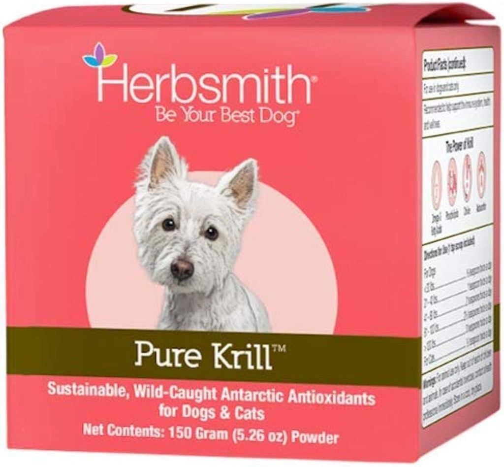 Herbsmith Pure Krill - Wild-fanget antarktisk krill - bare 1 ingredient - Astaxanthin til hunde - Ready- to- Brug Omega 3 - Alternativ til krill olie til hunde - 150g